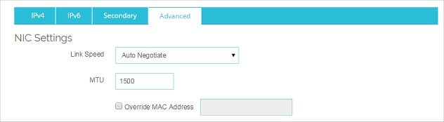 Configuraciones Avanzadas de Interfaz para NIC, Velocidad de Enlace, MTU y Cancelación de dirección MAC