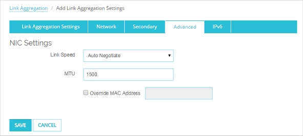 Screen shot of the Link Aggregation Advanced tab