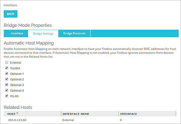 Network configuration drop-in mode screen shot, with the related hosts list