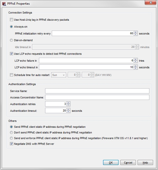 Screen shot of the PPPoE Properties dialog box