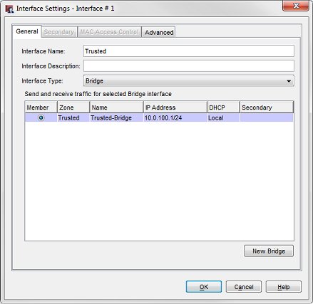 Configuración de Interfaz, pestaña General, tipo de interfaz puente