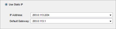 Screen shot of Interface Settings dialog box, with Static IP selected