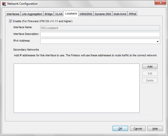 Screenshot of the Network Configuration Loopback tab