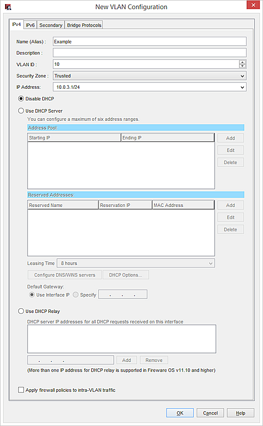 Screen shot of New VLAN Configuration dialog box