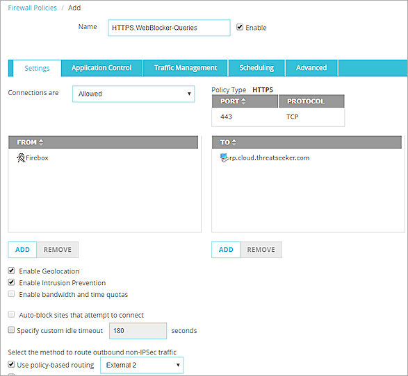 Screen shot of a policy for Firebox-generated traffic