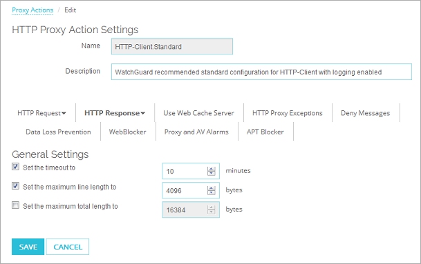 Screen shot of the HTTP Response General Settings