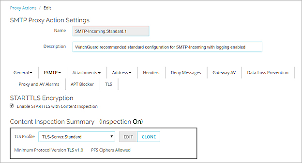 Screen shot of the TLS Encryption settings