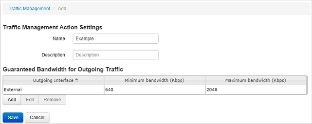 Configuración de acción de administración de tráfico