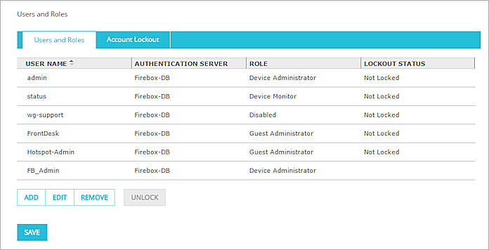 Screen shot of the Users and Roles page