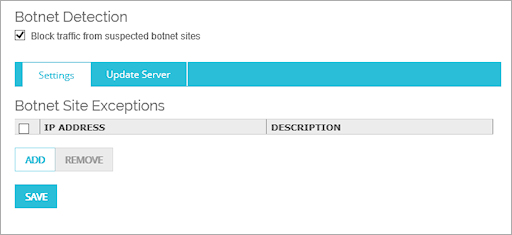 Screen shot of the Botnet Detection page