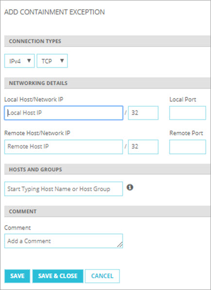 Screen shot of Add Containment Exception dialog box.