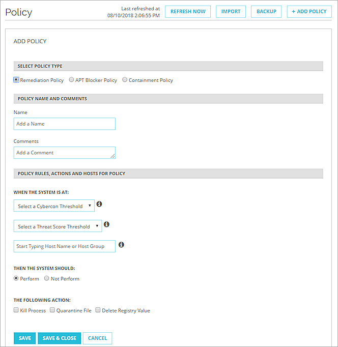 Screen shot of the Add Policy dialog box for a Remediation policy