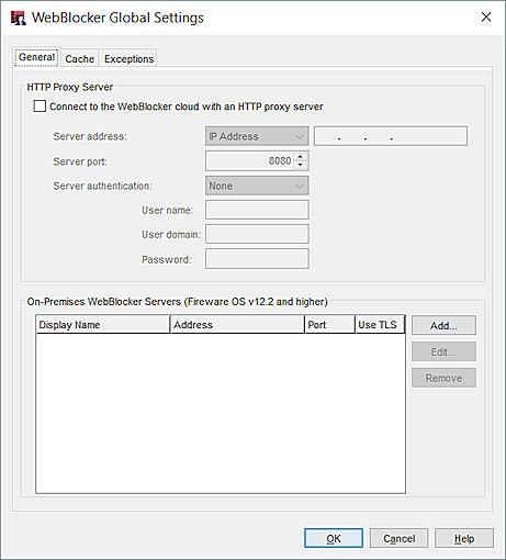 Screen shot of the spamBlocker Settings - HTTP Proxy tab