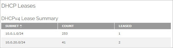 Screen shot of the DHCP lease summary