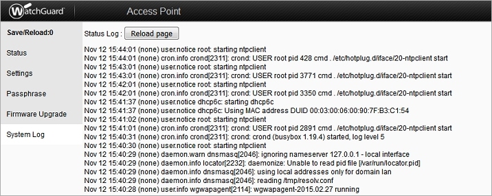 Screen shot of the System Logs page in AP local UI