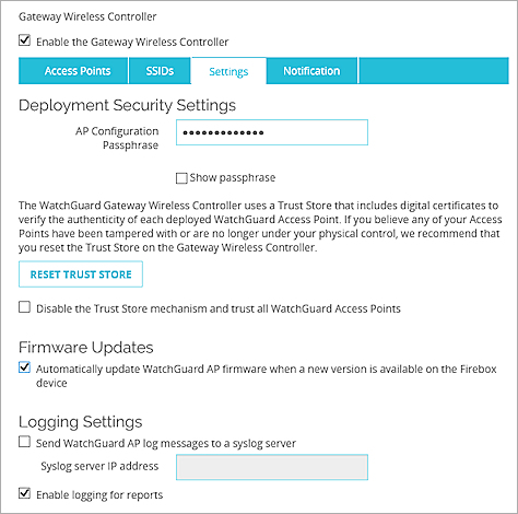 Screen shot of the Access Point Settings tab