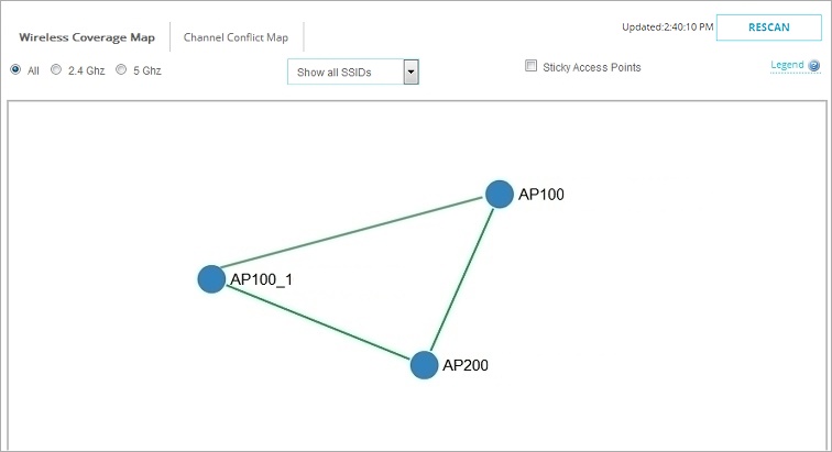 Screen shot of the Wireless Maps tab with Wireless Coverage Map selected