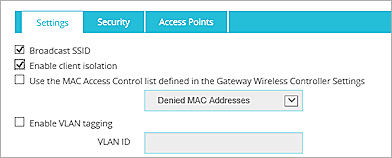 Screen shot of the AP100-Guest SSID configuration