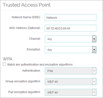 Screen shot of the Trusted Access Point dialog box