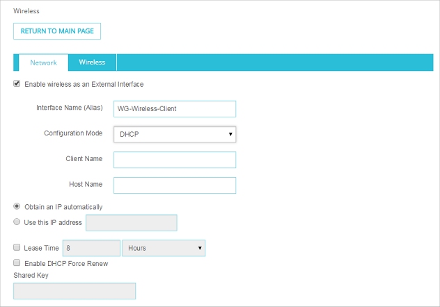 Configuración de Cliente Inalámbrico, DHCP seleccionado