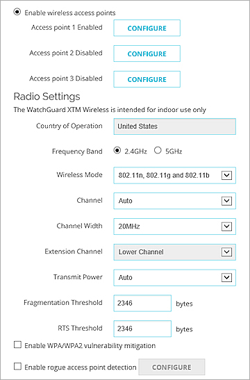 Screen shot of the Wireless settings page