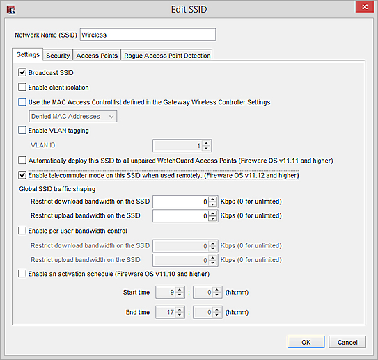 Screen shot of SSID configuration page in Policy Manager