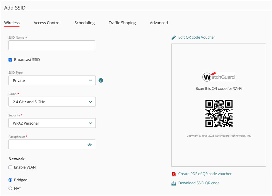 Screen shot of the SSID wireless settings page for an access point