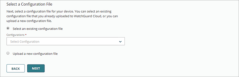 Screen shot of the Select a Configuration File settings