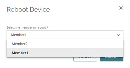 Screen shot of the cluster member list in the Reboot Device dialog box