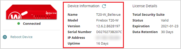 Screen shot of WatchGuard Cloud Device Settings, Device Information