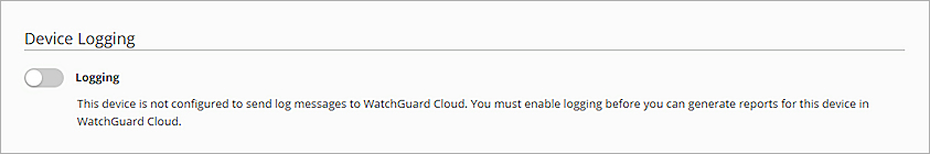Screen shot of the Device Logging setting, with the Logging slider set to disable logging
