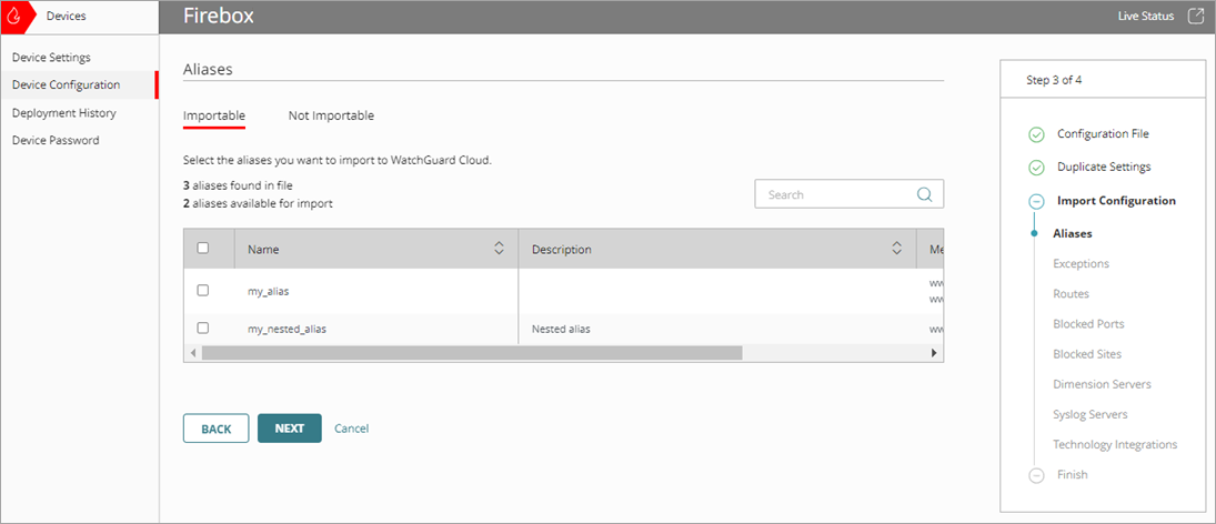 Screenshot of the Device Configuration page