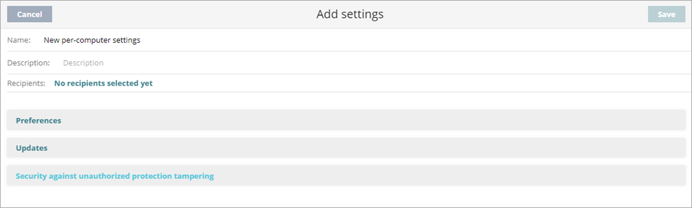 Screen shot of WatchGuard Endpoint Security, Per-computer settings