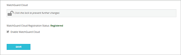 Screen shot of the WatchGuard Cloud configuration page after successful registration
