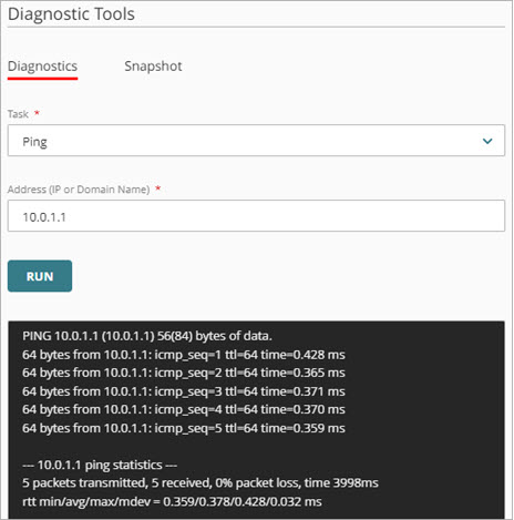 Screen shot of ping results