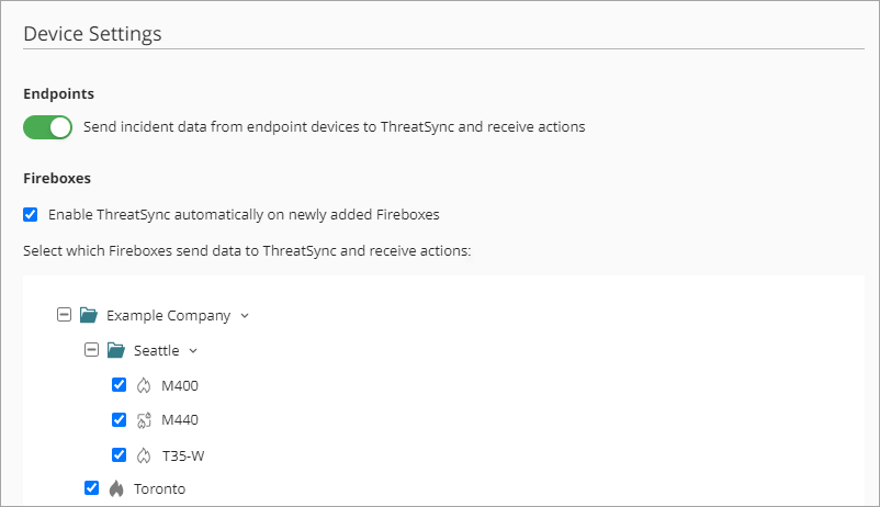 Screenshot of ThreatSync Device Settings page