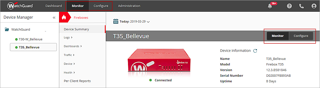 Screen shot of the Device Manager Monitor page