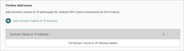 Screen shot of the Firebox Address section of the Mobile VPN configuration