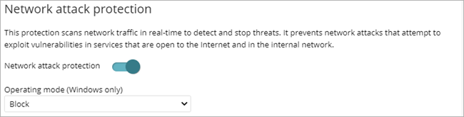 Screen shot of WatchGuard Endpoint Security, Advanced Protection, Network Attack Protection toggle