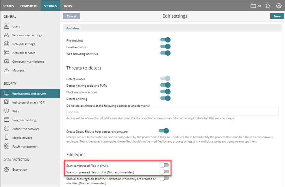 Interface utilisateur d'Analyse des Fichiers Compressés