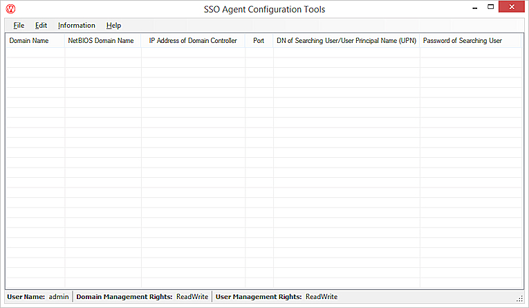 Capture d'écran de la boîte de dialogue Outils de configuration de SSO Agent