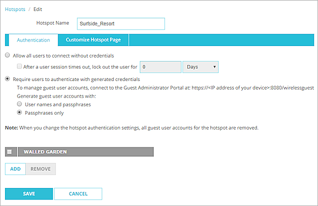 Capture d'écran de l'onglet d'Authentification pour un point d'accès dans Fireware Web UI