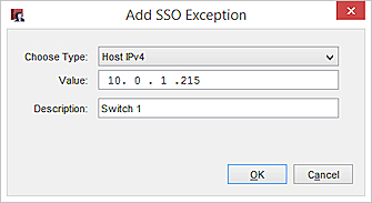 Capture d'écran de la boîte de dialogue Ajouter une exception SSO
