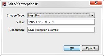 Capture d'écran de la boîte de dialogue Modifier une exception IP SSO