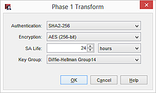 Capture d'écran de la boîte de dialogue Transformation de phase 1 avec les valeurs par défaut