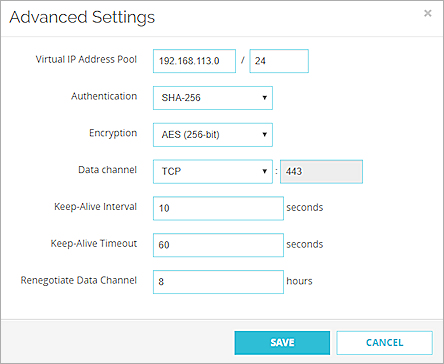 Capture d'écran des Paramètres Avancés de BOVPN over TLS