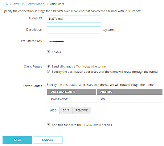 Capture d'écran de la configuration avec l'option de tunnel complet