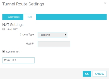 Capture d'écran de la boîte de dialogue Paramètres de route de tunnel - onglet NAT