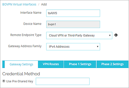 Screen shot of the Gateway Settings