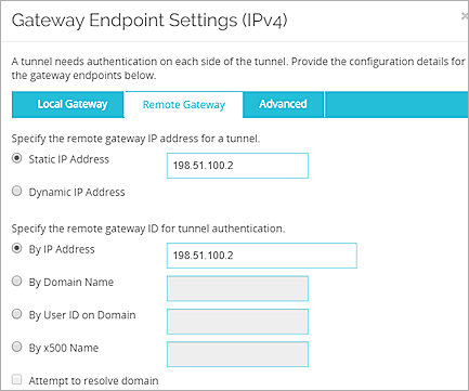 Screen shot of the Remote Gateway settings